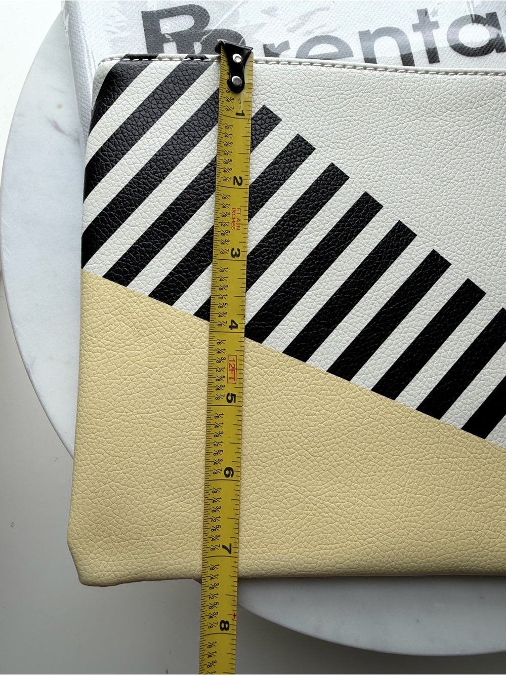 Brentano Diagonal Stripe clutch - White, Black & Pale Yellow - Picture 4 of 4